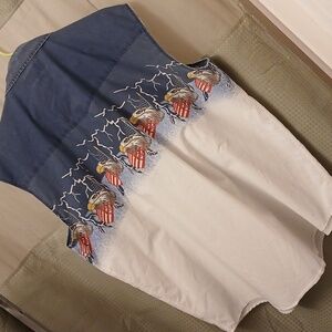 High Noon 2XL Eagle Flag Snap Front Sleeveless Shirt Distressed Perfectly!